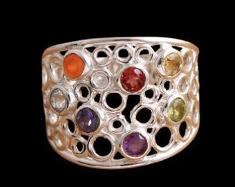 Multi Gemstone Ring 925 Sterling Silver Ring Partywear Ring Suitable For All Occasion Gift Item