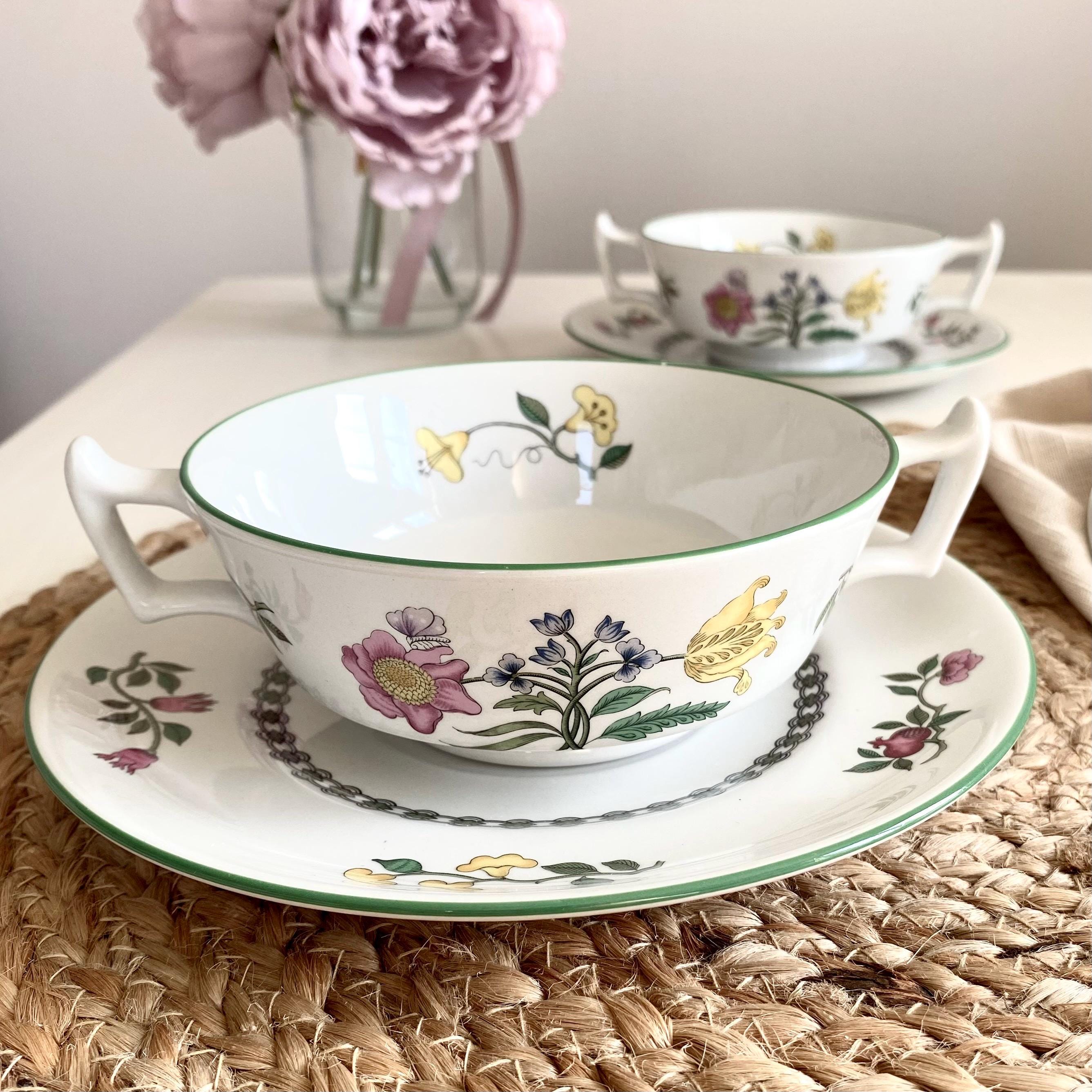 送料込 SPODE スポード Summer Palace サマーパレス 花柄 カップ ソーサー #190306-1，2 イギリス製 ヴィンテージ 食器 グレー 陶磁器 SPODE スポード Summer Palace サマーパレス 花柄 ボタニカル柄 ティー