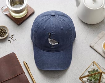 Embroidered Canada Goose Wash Dad Hat, Wild Waterfowl Cap, Birdwatcher Gift, Nature Lover Baseball Headwear for Men, Women and Hikers