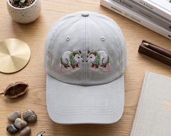 Opossum Friends Embroidered Wash Hat, Cottagecore Animal Cap, Wildlife Lover Gift, Nature Enthusiast Woodland Baseball Hat for Women