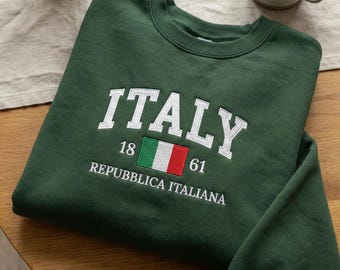 Embroidered Italy Sweatshirt, Repubblica Italiana Hoodie, Italian Heritage Shirt, Italy Flag Crewneck, Travel Gift for Italian