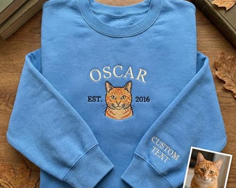 Personalized Pet Portrait Embroidered Sweatshirt, Custom Dog or Cat Face Shirt, Pet Lover Gift, Minimal Embroidery