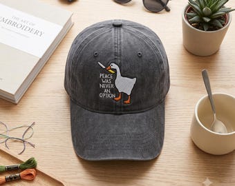 Chaos Goose Embroidered Wash Dad Cap, Peace Was Never An Option Hat, Funny Honk Meme Gift, Sassy Cotton Baseball Cap for Adults and Fans