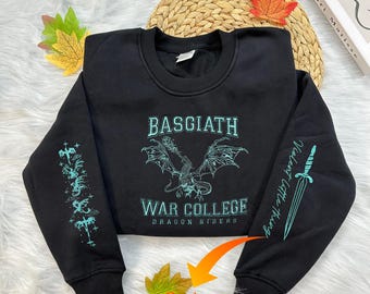 Embroidered Basgiath War College Sweatshirt, Fourth Wing Double-Sided Embroidered Sweater, Dragon Rider Shirt, Bookish Shirt