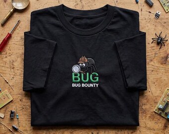 Embroidered Bug Bounty Spider T-Shirt, Cybersecurity Tee, Ethical Hacker Gift, Programmer Shirt, Tech Support Apparel