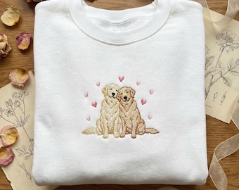 Embroidered Golden Retriever Sweatshirt, Dog Couple Crewneck, Cute Golden Dog Lover Gift, Pet Owner Sweater, Dog Mom Top