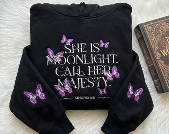 Quicksilver Kingfisher Embroidered Sweatshirt, Inspired Book Lover Merch, Fantasy Bookish Hoodie, Quicksilver Callie Butterfly Hart Shirt
