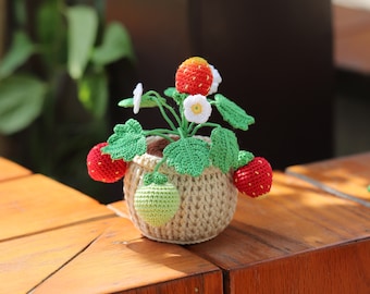 2PCs Super Cute strawberry fruit car decor, Crochet Strawberry car Hanging Crochet, Car Decor Teens Interior Rear View Mirror for Women