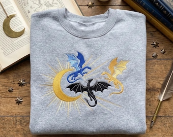 Dragon Embroidered Sweatshirt, Fantasy Book Crewneck, Fourth Wing Shirt, Onyx Storm Iron Flame, Basgiath Rider Gift