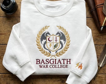 Basgiath War College Embroidered Sweatshirt, Dragon Crest Rider Merch, Fourth Wing Booktok Gift, White College Apparel