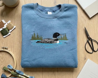 Embroidered Common Loon Sweatshirt, Minnesota State Bird Gift, Lake Life Birdwatcher Crewneck, Nature Lover Apparel