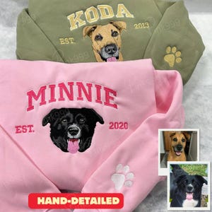 Custom Pet Face Embroidered Sweatshirt – Personalized Dog or Cat Photo Portrait Hoodie – Gift for Dog Mom, Cat Mom, Pet Lover Crewneck