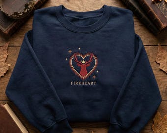 Fireheart embroidered sweatshirt, Aelin Galathynius Inspired Crewneck, Terrasen Stag Bookish Merch, TOG Fandom Apparel