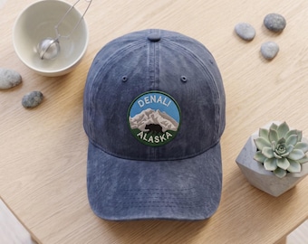 Denali National Park Bear Embroidered Wash Dad Cap, Alaska Travel Hat, Wildlife Mountain Souvenir, Outdoor Nature Lover Gift Headwear