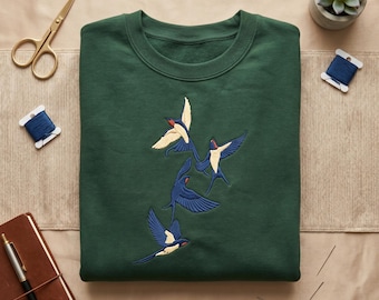 Embroidered Swallow Bird Sweatshirt, Flying Bird Hoodie, Nature Crewneck, Aesthetic Sweater, Minimalist Animal Shirt, Bird Lover Gift