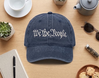 Embroidered We The People Wash Dad Hat, Constitution Preamble Cap, Black Patriotic Headwear, American Heritage Freedom Gift