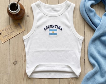 Embroidered Argentina Tank Top, Argentina Flag Shirt, Football Fan Top, Soccer Lover Gift, Ribbed Latina Crop Top, Travel Souvenir Tee