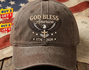 Gorra bordada "Dios bendiga a EE. UU.", 250.º aniversario (1776-2026), gorra lavada para papá, gorra con águila y cruz patriótica, regalo de Estados Unidos 250