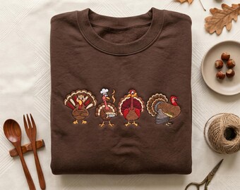 Embroidered Turkey Sweatshirt, Funny Thanksgiving Hoodie, Cute Thanksgiving Crewneck, Fall Bird Apparel, Holiday Dinner Gift, Autumn Tee