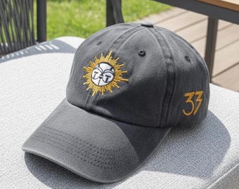 Embroidered Esquie Character Wash Dad Cap, Expedition 33 Logo Hat, New RPG Video Game Fan Gear, Sun Emblem Gaming Accessory