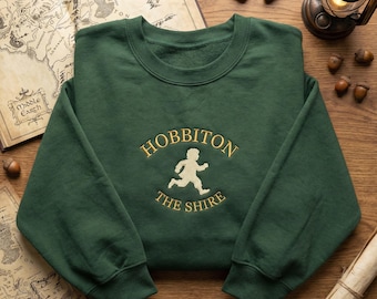 Embroidered Hobbiton Running Sweatshirt, The Shire Crewneck, Cozy Fantasy Lover Gift, Bookish Aesthetic Sweater, Adventure Apparel