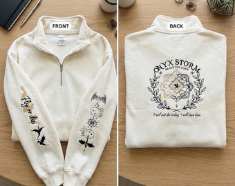 Fourth Wing Onyx Storm Embroidered Quarter Zip Sweatshirt, Basgiath War College Dragon Rider Shirt Gift
