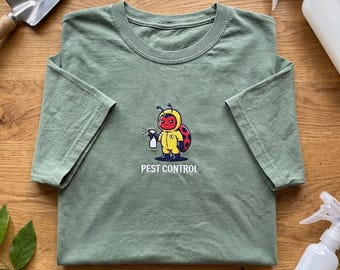 Funny Bug Pest Control Embroidered Tshirt, Exterminator Gift, Gardener Shirt, Plant Protector Tee, Bug Spray Shirt, Nature Geek