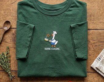 Honk Cuisine Duck Embroidered Shirt, Funny Goose Chef Tee, Cute Cooking Gift, Untitled Goose T-shirt, Kitchen Humor Apparel, Chef Top
