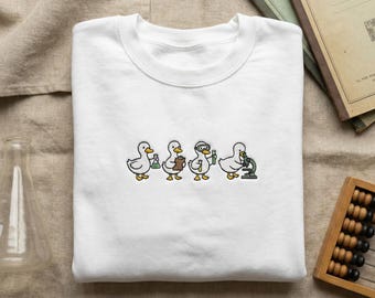 Embroidered Science Goose Sweatshirt, Lab Duck Chemistry Hoodie, Funny Scientist Crewneck, STEM Gift for Her, Biology Research Apparel