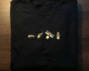 Embroidered Firefly Hoodie, Glow in the Dark Style Sweatshirt, Lightning Bug Crewneck, Summer Night Gift, Magic Forest Clothing