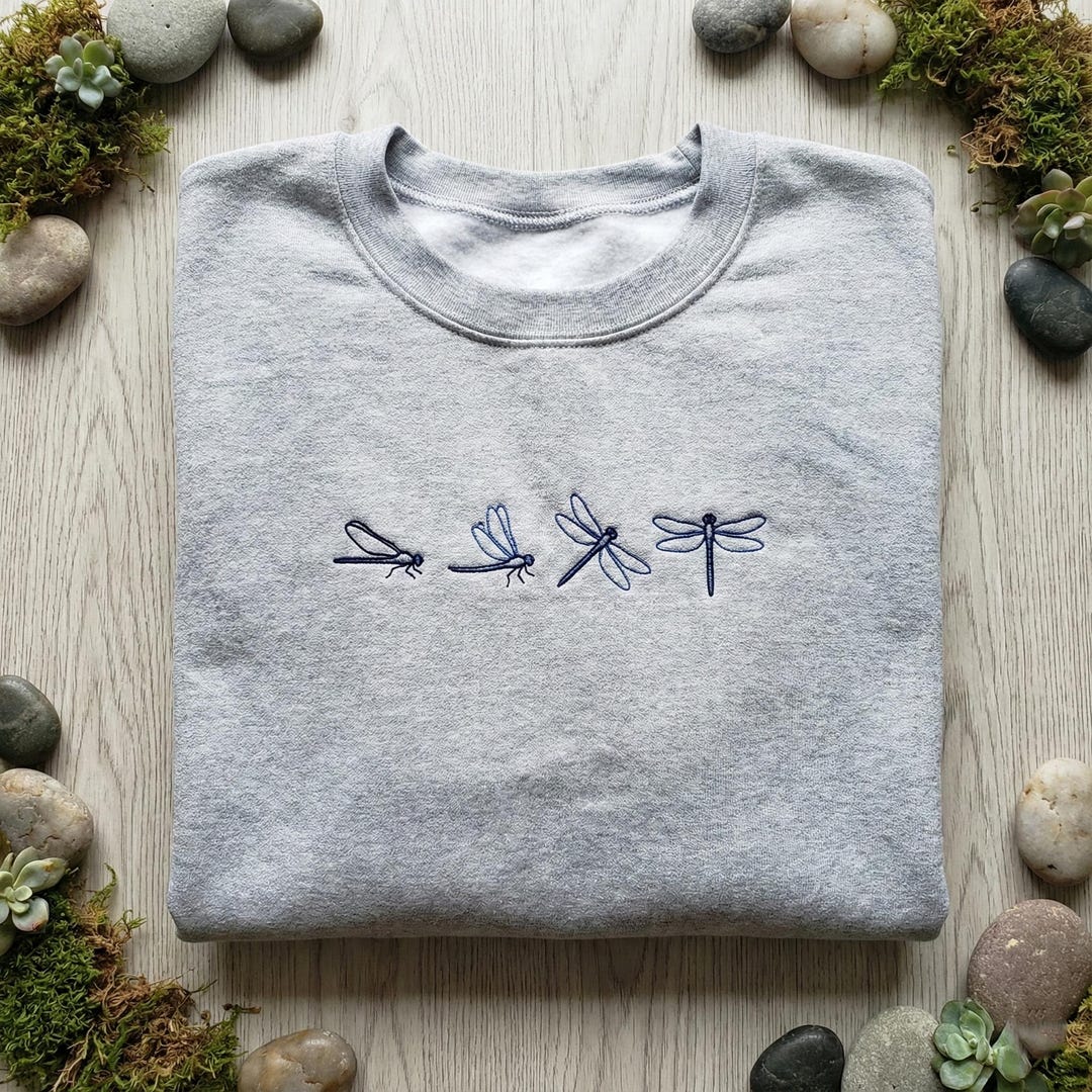 Embroidered Dragonfly Hoodie, Blue Insect Sweatshirt, Realistic ...