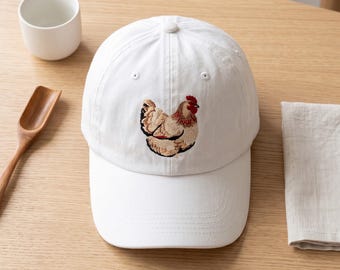 Farmhouse Chicken Embroidered Wash Dad Cap, Vintage Hen Hat, Realistic Poultry Lover Gift, Country Style Baseball Headwear for Women