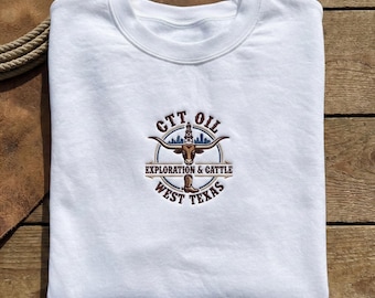 CTT Oil Landman Embroidered Sweatshirt, West Texas Oil Exploration and Cattle Shirt, Oilfield Gift