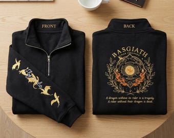 Basgiath War College Embroidered Quarter Zip Sweatshirt, Fourth Wing Shirt, Dragon Rider Violet Sorrengail Xaden Riorson Gift