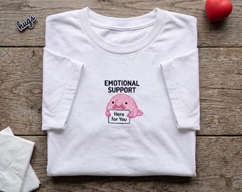 Embroidered Blobfish Emotional Support Shirt, Cute Ugly Animal Meme Tee, Funny Mental Health Humor Top, Weird Fish Supporter Gift, Sarcastic