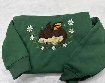 Dragon Book Embroidered Sweatshirt | Fourth Wing Inspired Crewneck | Fantasy Reader Gift | Cozy Bookworm Shirt | Book Lover Embroidery