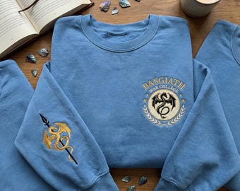 Basgiath War College Embroidered Sweatshirt, Dragon Rider Spear Merch, Blue College Apparel, Fourth Wing Booktok Gift