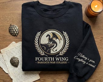 Fourth Wing Basgiath War College Embroidered Sweatshirt, Everything is Earned Booktok Merch, Black Dragon Rider Gift