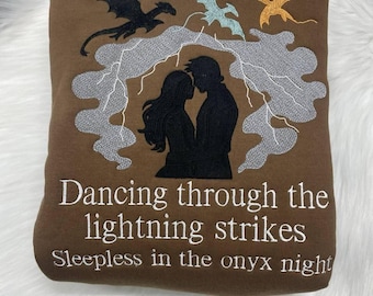 Embroidered Fourth Wing Sweatshirt, Xaden Riorson & Violet Sorrengail Shirt, Opalite Onyx Lightning Design, Fantasy Book Lover Gift