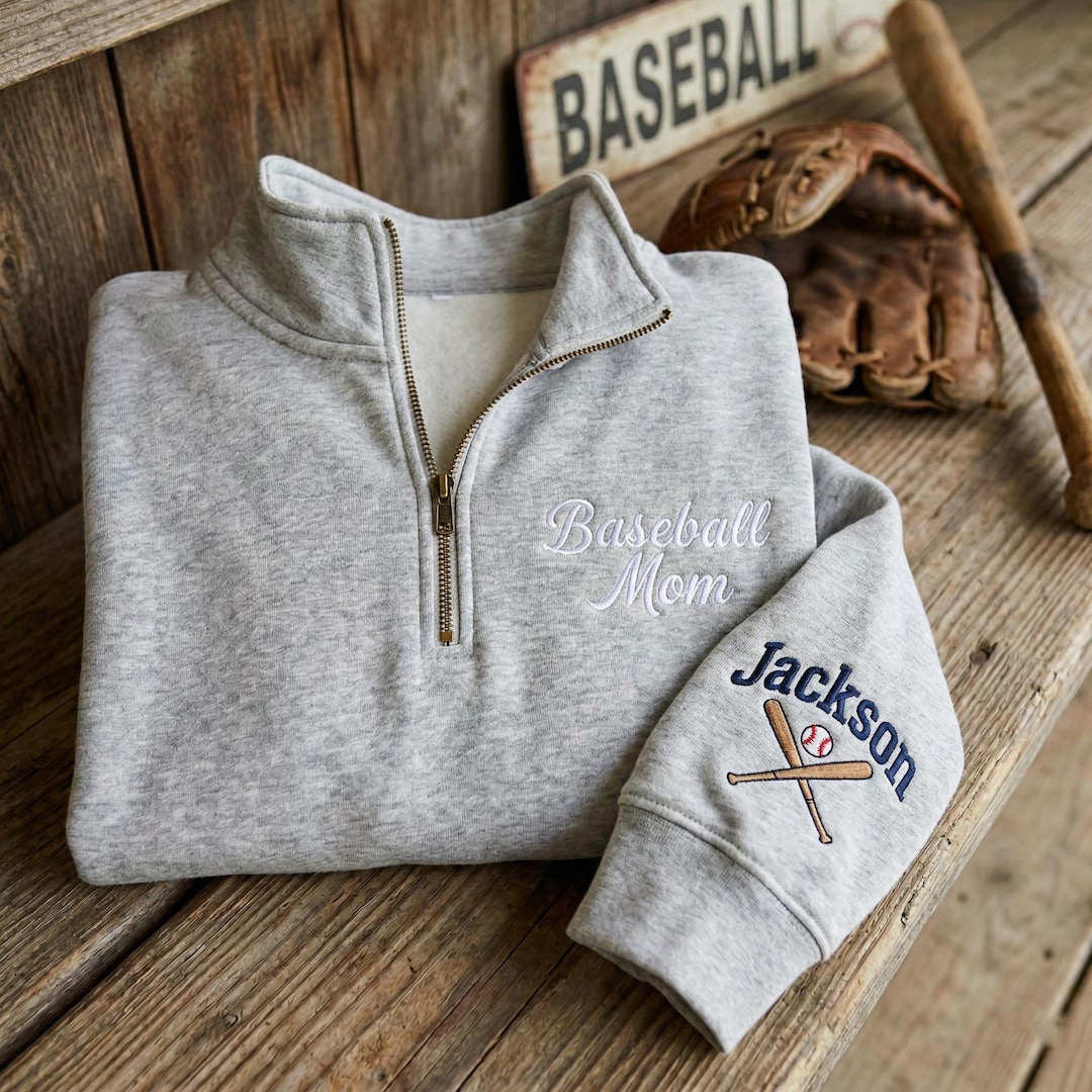 Custom Embroidered Baseball Mama Quarter Zip, Personalized Baseball ...