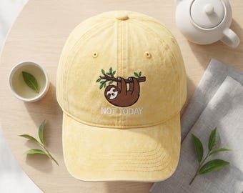 Cute Sloth Washed Dad Hat with Embroidery, Not Today Cap, Nature Lover Gift, Funny Animal Cotton Baseball Headwear for Adults Gift
