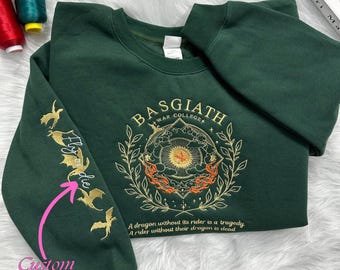Fourth Wing Embroider Sweatshirt, Custom Basgiath War College, Xaden Riorson, Violet Sorrengail, Riders Quadrant,Dragon Rider,Fantasy Reader