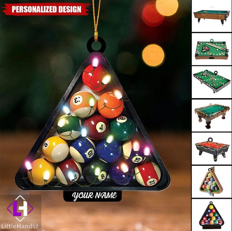Personalized Billiard Flat Ornament, Custom Name Billiard Christmas