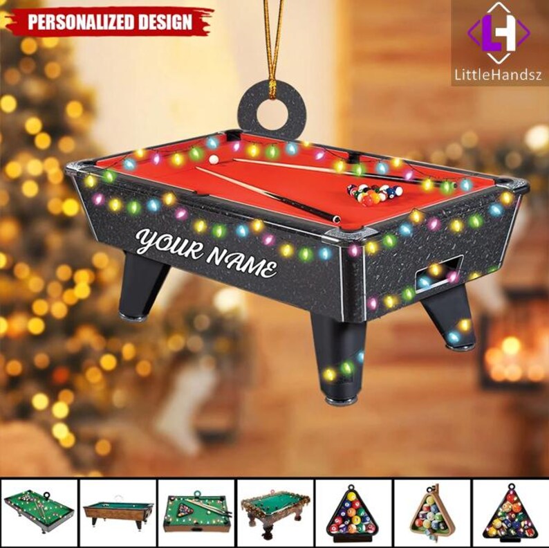 Personalized Billiard Flat Ornament, Custom Name Billiard Christmas