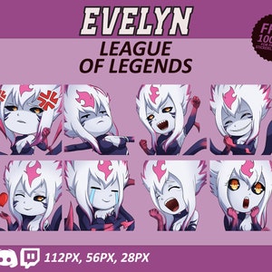 Evelyn  LOL Emotes, Evelyn Emotes, League of Legends Emotes, twitch Emotes, Discord Emotes, Cute and Chibi emotes, Emotes for Streamer, LOL