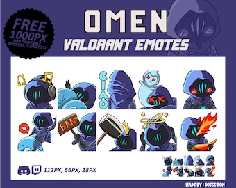 Omen Valorant Emotes, Omen Emotes, Valorant Emotes, twitch Emotes, Discord Emotes, Cute and Chibi emotes, Emotes for Streamer, Emotes Bundle