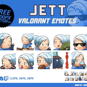 Jett Valorant Emotes, Jett Emotes, Valorant Emotes, twitch Emotes, Discord Emotes, Cute and Chibi emotes, Emotes for Streamer