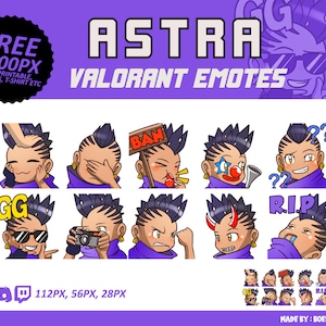 Astra Valorant Emotes, Astra Emotes, Valorant Emotes, twitch Emotes, Discord Emotes, Cute and Chibi emotes, Emotes for Streamer