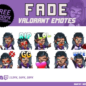 Fade Valorant Emotes, Fade Emotes, Valorant Emotes, twitch Emotes, Discord Emotes, Cute and Chibi emotes, Emotes for Streamer, Fade