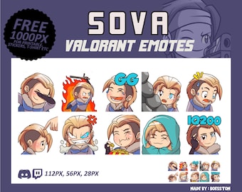 Sova Valorant Emotes, Sova Emotes, Valorant Emotes, twitch Emotes, Discord Emotes, Cute and Chibi emotes, Emotes for Streamer, emotes bundle